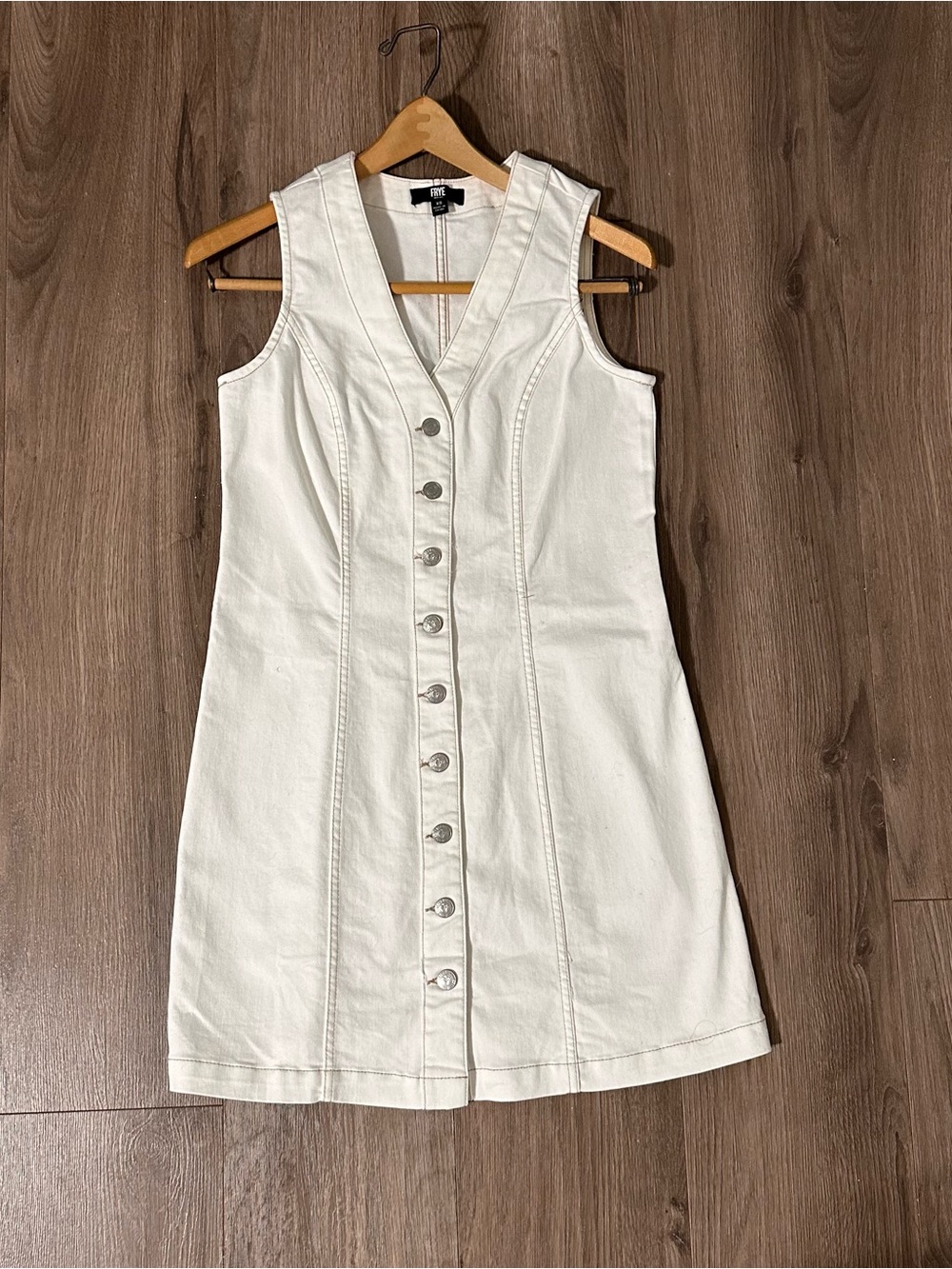 Frye White Denim Mini Dress Button-Front Sleeveless